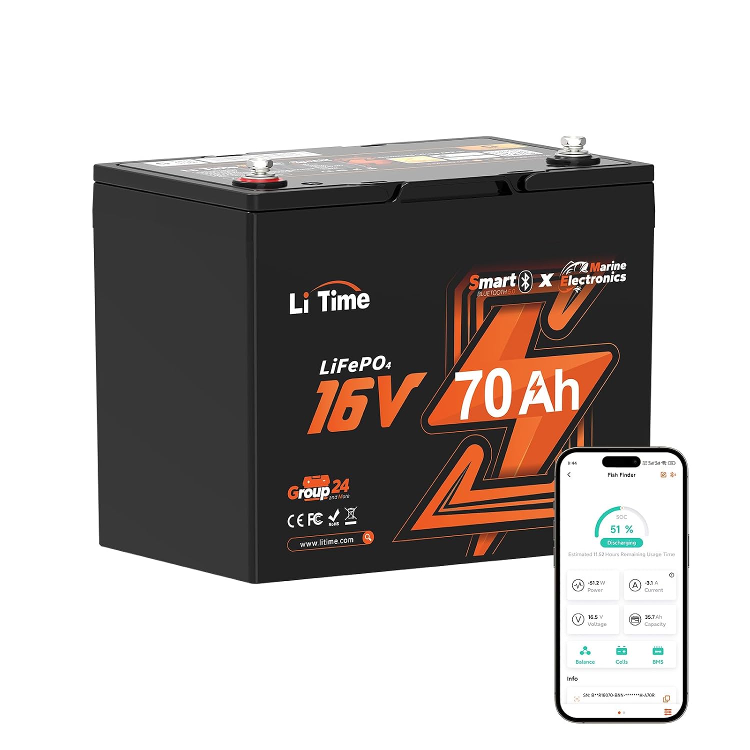 Fish Finder Battery - Lithium Fish Finder Battery 16V 70Ah