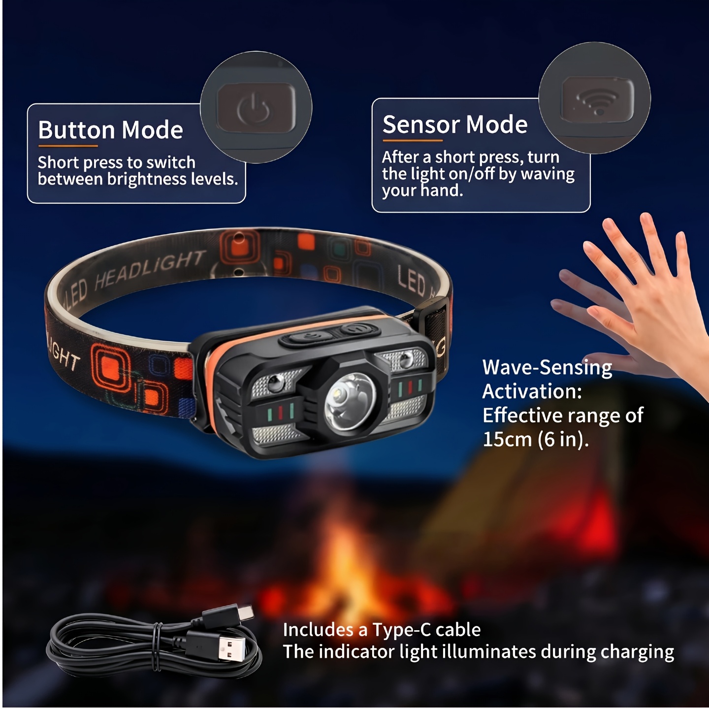 USB Rechargeable LED Headlamp  - Fish Finder Battery reseña y precio